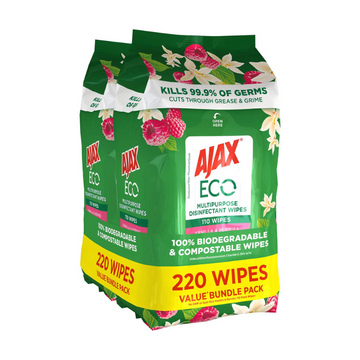 Ajax Eco Antibacterial Cleaning Wipes Vanilla & Berries 220 Pack Bundle Pack